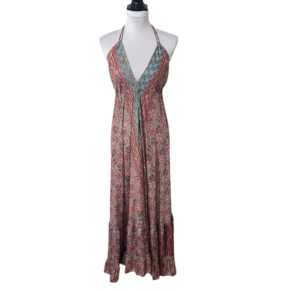 Silky, Soft, Flattering, Halter Sundress Pink + Turquoise